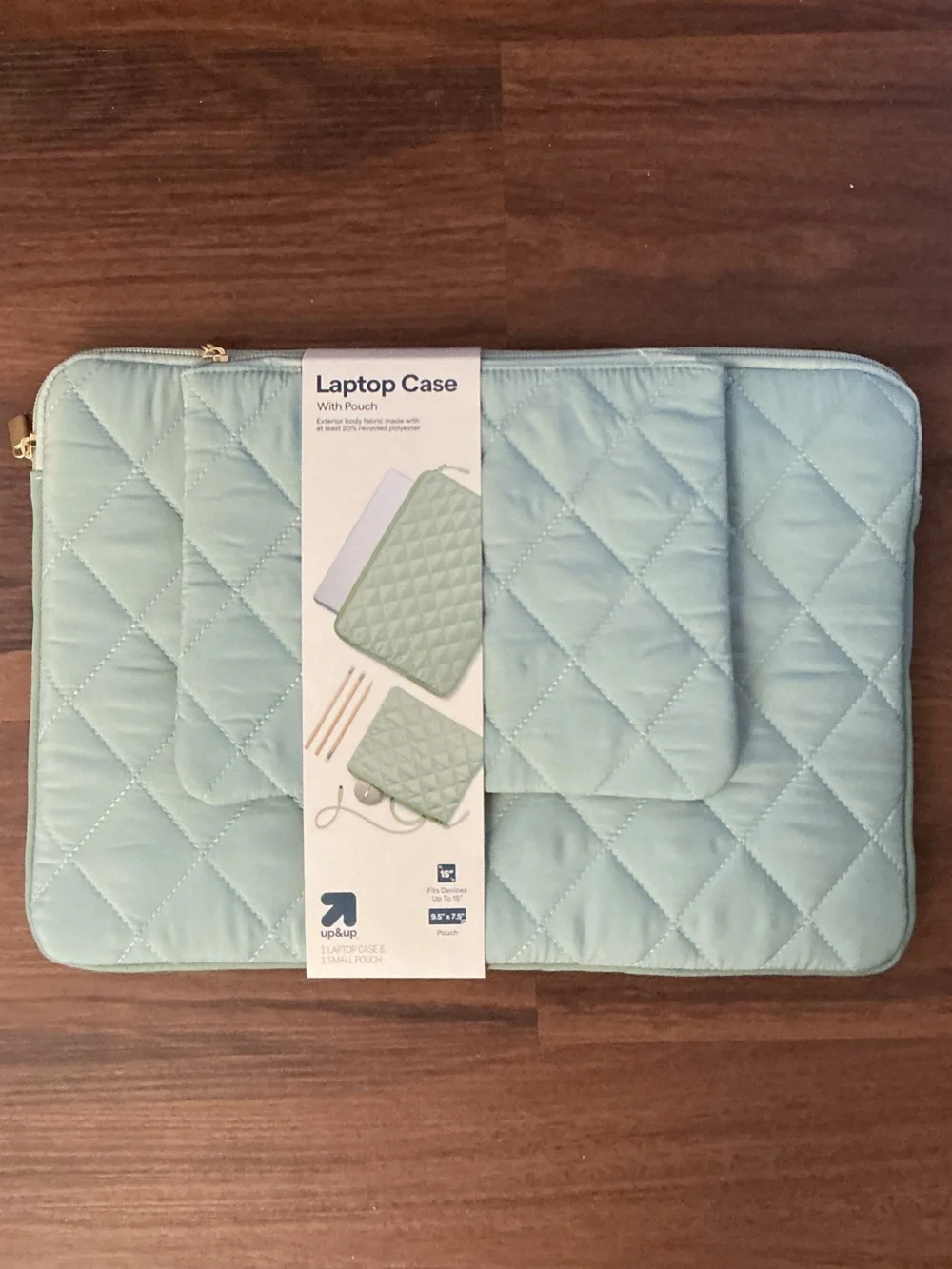 Quilted Light Mint Laptop Sleeve with Front Pouch